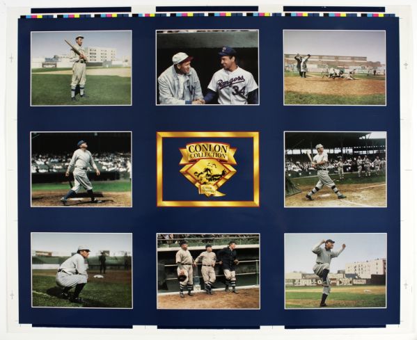 1990s Charles Conlon Color Masters Series 26" x 32" Baseball Poster With Babe Ruth Ty Cobb Walter Johnson Nolan Ryan