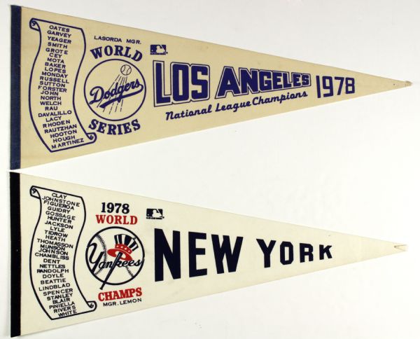 1978 New York Yankees vs. Los Angeles Dodgers World Series Related Full Size Pennant - Lot of 2 