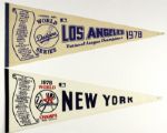1978 New York Yankees vs. Los Angeles Dodgers World Series Related Full Size Pennant - Lot of 2 