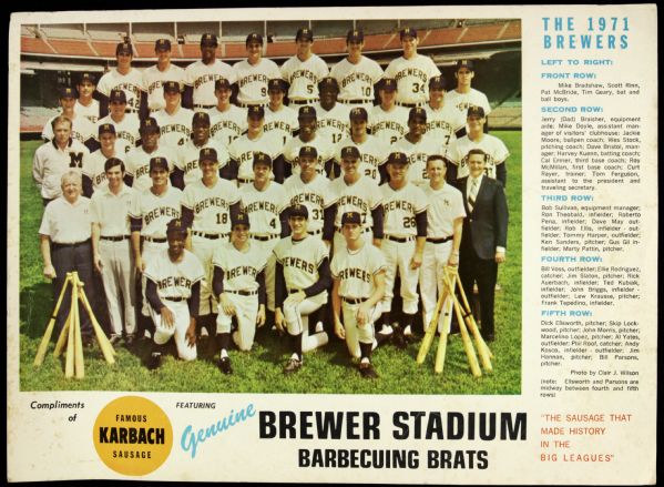 1971 Milwaukee Brewers Karbach Sausage Advertisement - Rarely Seen