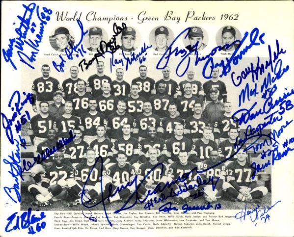 1960s Green Bay Packers Signed 8" x 10" Photo w/ 21 Sigs. Incl. Ray Nitschke Bart Starr Max McGee - JSA