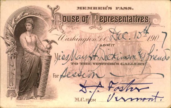 1907 David J. Foster (U.S. Congressman) Signed House of Representatives Members Pass - JSA