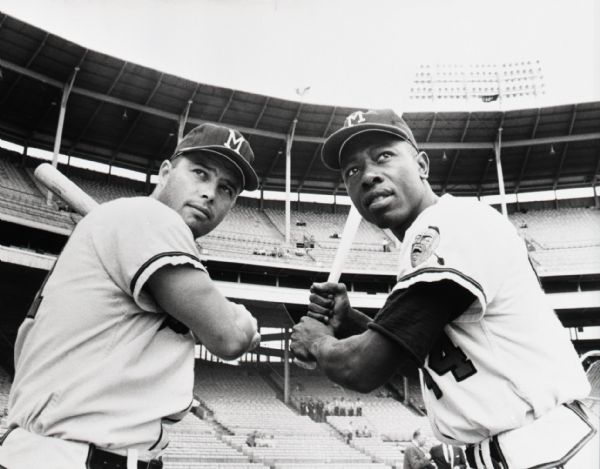 1954-62 Hank Aaron Eddie Mathews Milwaukee Braves "The Sporting News" Original 3" x 3.75" Black And White Negative (The Sporting News Collection/MEARS Auction LOA) 