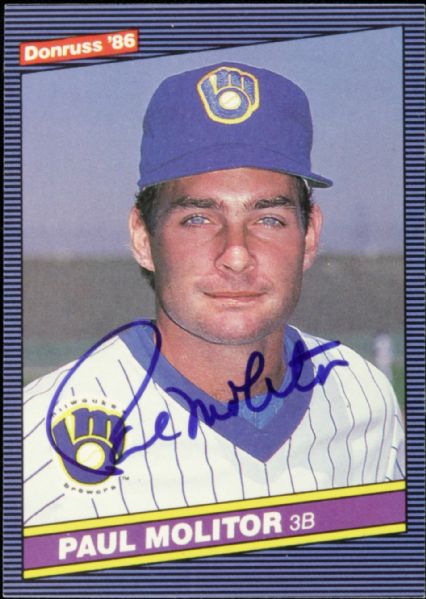 1986 Paul Molitor Milwaukee Brewers Signed Donruss Card - JSA