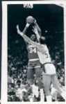 1985 Kareem Abdul-Jabbar L.A. Lakers & Hakeem Olajuwon Houston Rockets "TSN Collection Archives" Original Type 1 8" x 10" Photo (Sporting News Collection Hologram/MEARS Type 1 Photo LOA)