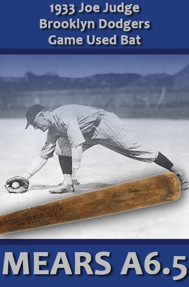 1933 Joe Judge H&B Louisville Slugger Professional Model Game Used Bat - 1924 Washington Senators - Brooklyn Dodgers (MEARS A6.5 ) 