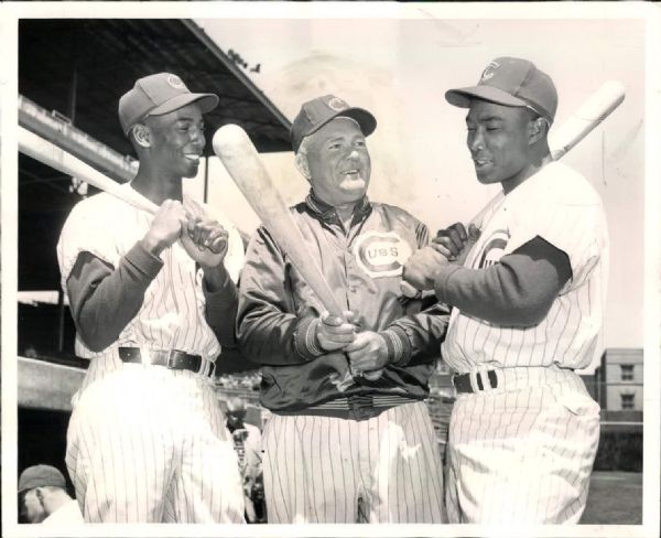 1958 Rogers Hornsby & Ernie Banks Chicago Cubs "Chicago Sun-Times" Original 8"x 10" Photo (Sun Times Hologram/MEARS Type 1 Photo LOA)