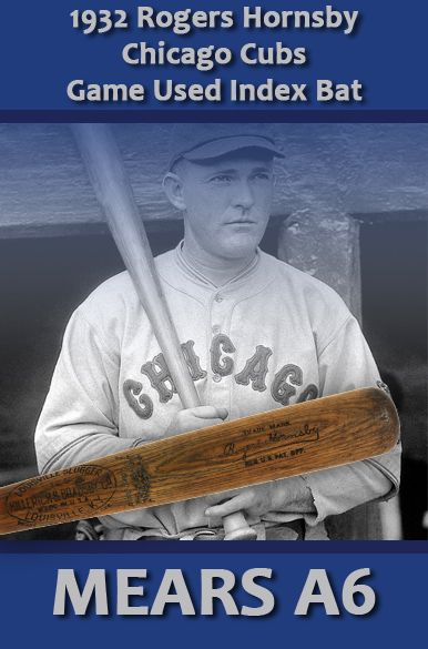 1932 Rogers Hornsby H&B Louisville Slugger Professional Model Team Index Bat - Chicago Cubs - St. Louis Cardinals (MEARS A6)