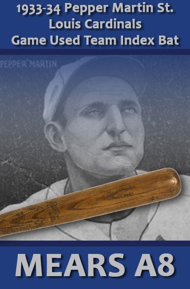 1933-34 Pepper Martin H&B Louisville Slugger Professional Model Team Index Bat - St. Louis Cardinals Gas House Gang (MEARS A8)