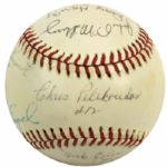 1970s Umpire Signed ONL (Feeney) Baseball With Al Barlick John McSherry & Dick Stello - JSA 