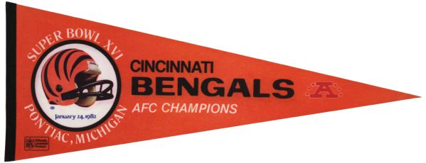1982 Cincinnnati Bengals Super Bowl XVI/AFC Champs Full Size Pennant 