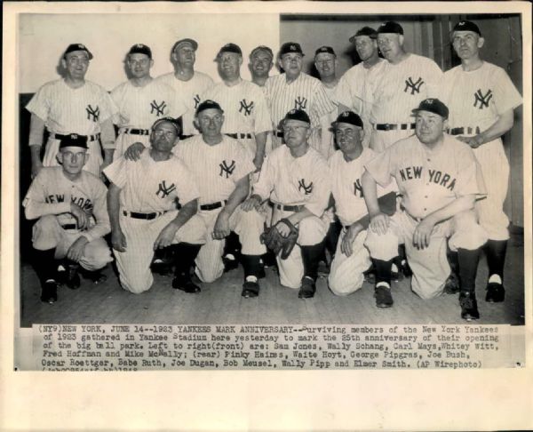 1923 New York Yankees Gather for 25th Anniversary of Yankee Stadium in 1948 "The Sporting News Collection Archives" Original Photo (Sporting News Collection Hologram/MEARS Photo LOA)