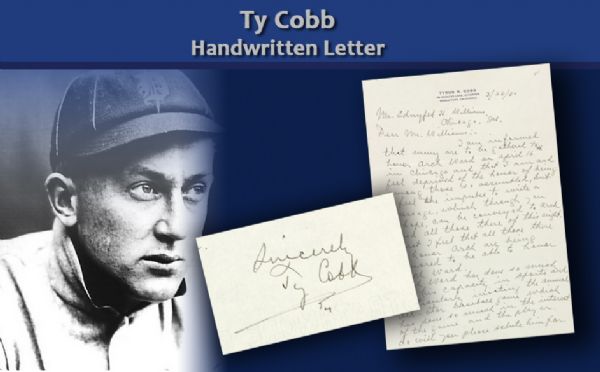 1950 Ty Cobb Detroit Tigers Handwritten Letter In Favor of Arch Ward The Man Responsible For All Star Game Signed by Cobb & On Cobbs Letterhead- JSA
