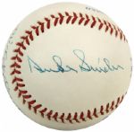 1984-90 Willie, Mickey & the Duke - Mickey Mantle New York Yankees Duke Snider Dodgers & Willie Mays Giants Signed OAL (Brown) Baseball - JSA Full Letter