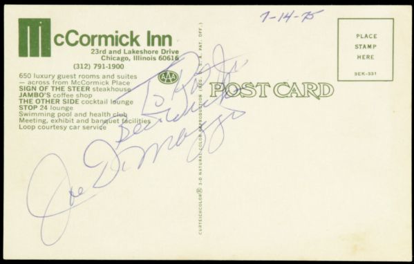 1975 Joe DiMaggio New York Yankees Signed Postcard - JSA 