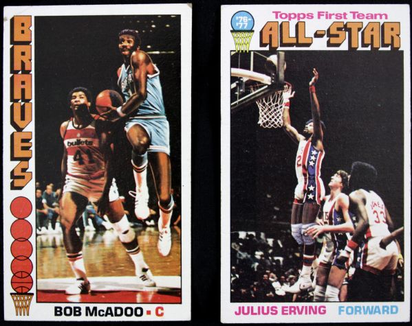 1976-77 Dr. J Julius Erving & Bob McAdoo Signed Cards - JSA 