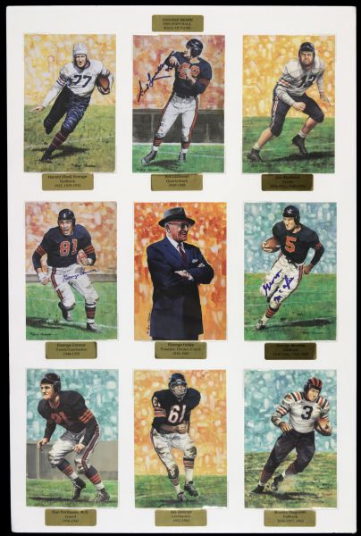1990s Goal Line Art Card - Signed Lot of 6 With Sid Luckman (wife) Frank Gatski George Connor George McAfee - JSA 