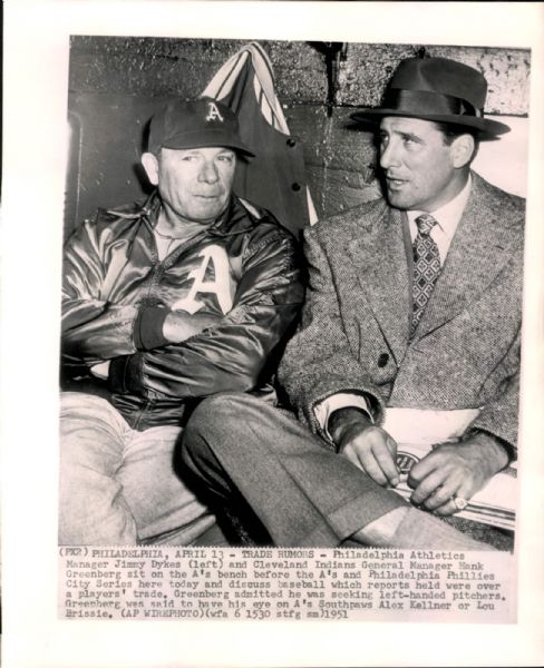 1951 Hank Greenberg Cleveland Indians Jimmy Dykes Philadelphia Athletics "The Sporting News Collection Archives" Original Photo (Sporting News Collection Hologram/MEARS Photo LOA)