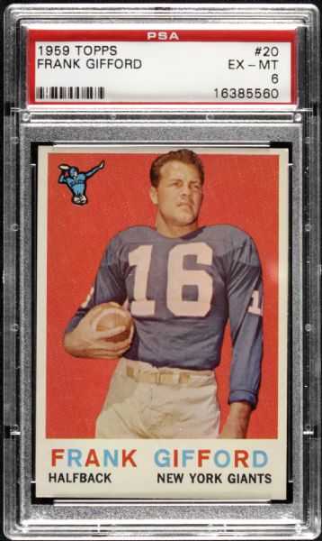 1959 Frank Gifford New York Giants Topps #20 Card PSA EX-MT 6