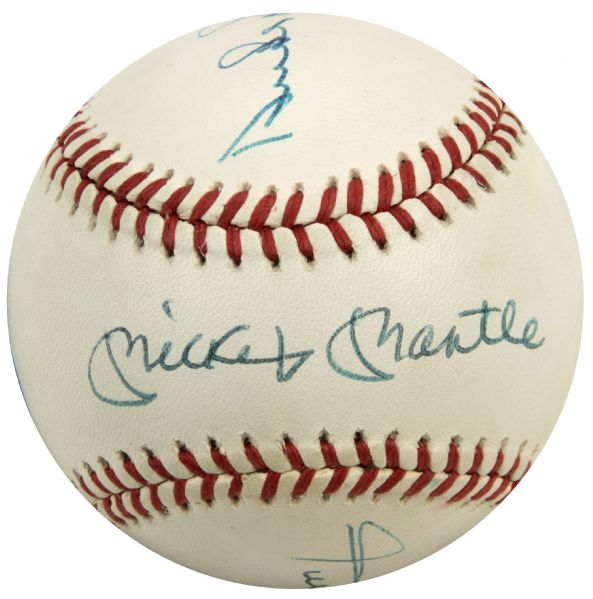 1984-90 Willie, Mickey & the Duke - Mickey Mantle New York Yankees Duke Snider Dodgers & Willie Mays Giants Signed OAL (Brown) Baseball - JSA Full Letter