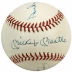 1984-90 Willie, Mickey & the Duke - Mickey Mantle New York Yankees Duke Snider Dodgers & Willie Mays Giants Signed OAL (Brown) Baseball - JSA Full Letter