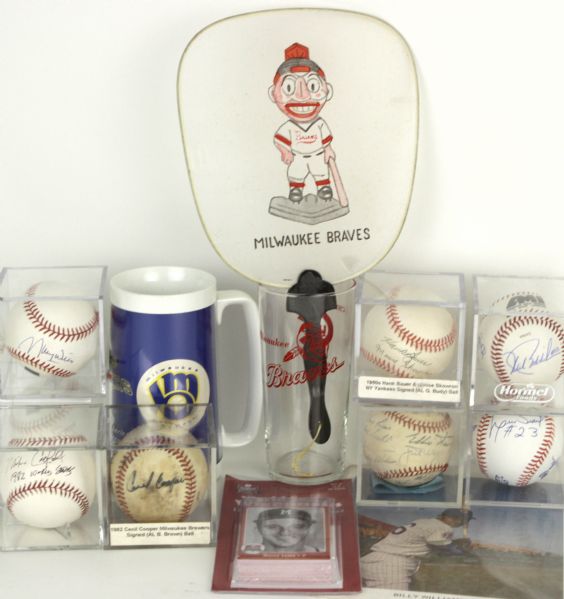 1950s-90 Milwaukee Braves & Brewers Collection - Signed Baseballs Vintage Braves Fan - MEARS 