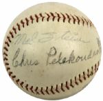 1966 World Series Umpires Signed ONL (Giles) Baseball With Nestor Chylak - JSA 