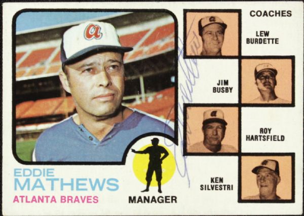 1973 Eddie Mathews Atlanta Braves Signed Topps Card - JSA 