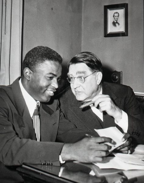 1945-50 Jackie Robinson Branch Rickey Brooklyn Dodgers "The Sporting News" Original 2.5" x 3.5" Black And White Negative (The Sporting News Collection/MEARS Auction LOA) 