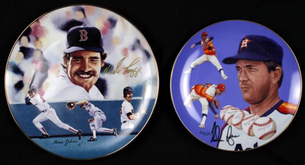 1980s Nolan Ryan Houston Astros Signed Plate & Wade Boggs Boston Red Sox Plate - MEARS LOA