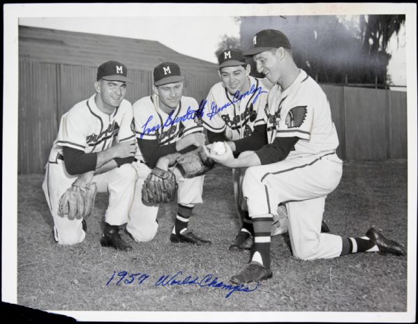 1956 Lou Burdette Gene Conley Milwaukee Braves Signed 7" x 9" Type 1 Photo - JSA