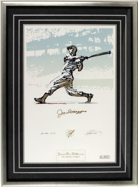 1994 Joe DiMaggio New York Yankees Carlo Beninato Serigraph Print Signed by DiMaggio in Perfect Gold Paint Pen 4/10 Vaulted Until 2006 With Photo From Signing