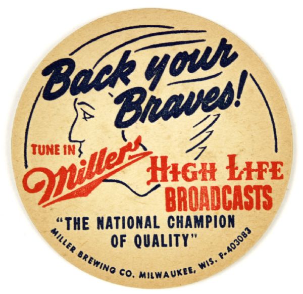 1960s circa Milwaukee Braves Coaster