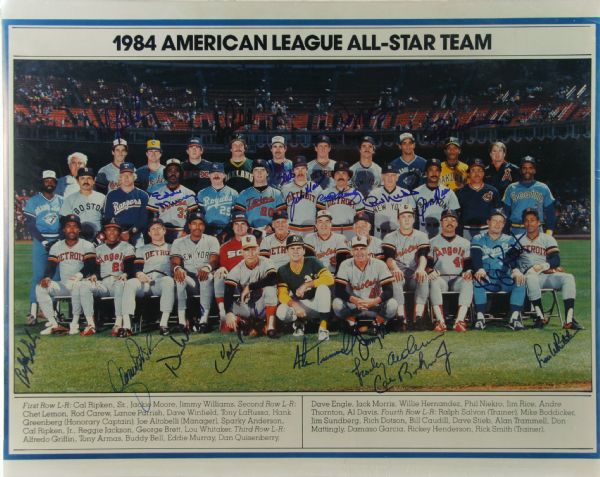 1984 American League All-Star Team Autographed Poster with both Ripken’s- 19 Autographs  (16x20) (JSA)