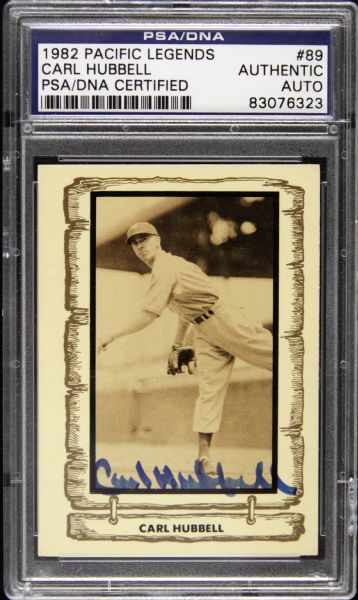 1982 Carl Hubbell New York Giants Pacific Legends Signed Card - PSA/DNA Holder