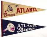 1970s-80s Atlanta Braves Full Size 29" Pennant - Lot of 2