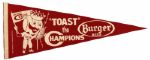 1940s Cincinnati Reds Toast The Champions Burger Beer Full Size Pennant 29 1/2 Rare