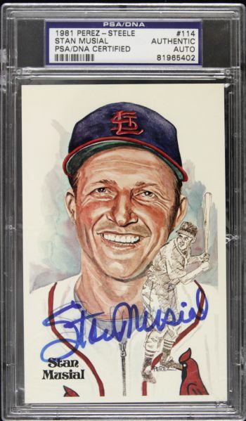 1981 Stan Musial St. Louis Signed Perez Steele Card - PSA/DNA Holder