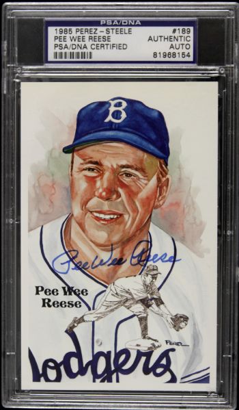 1985 Pee Wee Reese Brooklyn Dodgers Signed Perez Steele Card - PSA Encapsulated