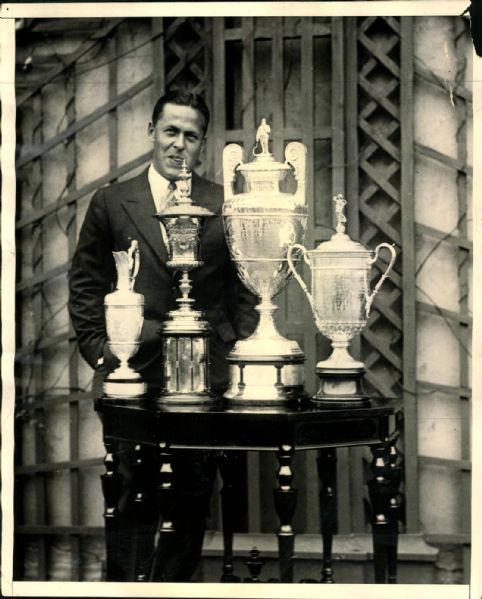 1930 Bobby Jones and Trophies "The Sporting News Collection Archives" Original 8" x 10" Photo (Sporting News Collection Hologram/MEARS Photo LOA)