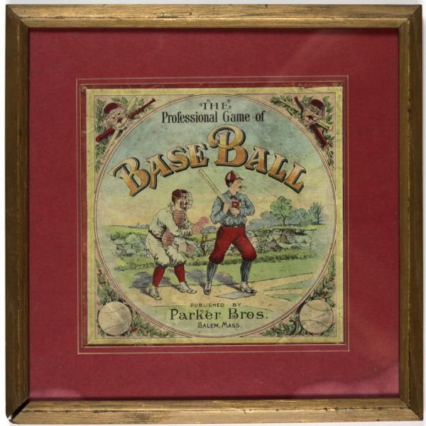 1890 "The Professional Game of Baseball" Parker Brothers Game framed box lid