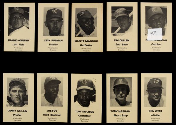 1971 Washington Senators Traffic Safety Set of 10 w/ Frank Howard & Denny McLain