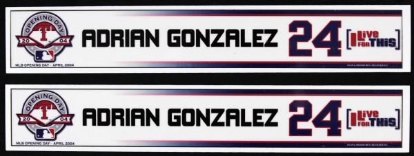 2004 Adrian Gonzalez Texas Rangers Opening Day Locker Room Nameplate - Lot of 2 From Rookie Season