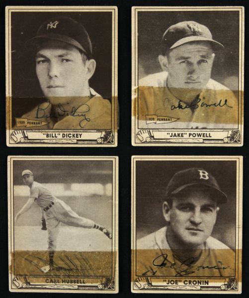 1940 Play Ball Signed Baseball Card - Lot of 4 With Jake Powell Bill Dickey Carl Hubbell & Joe Cronin - JSA 