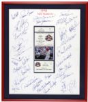 1998 Ticket Display Signed by New York Yankees Team w/ 32 Sigs. Incl. Derek Jeter Mariano Rivera - JSA 