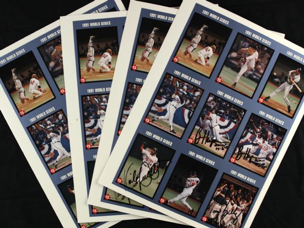 1991 Minnesota Twins Multi Signed Card Sheet - Lot of 4 With Kirby Puckett Brian Harper Tom Kelly - JSA