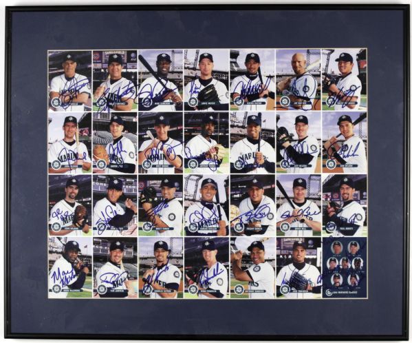2001 Seattle Mariners Team Signed Card Sheet With Ichiro Suzuki Rookie Autograph w/ Edgar Martinez Jay Buhner - JSA 