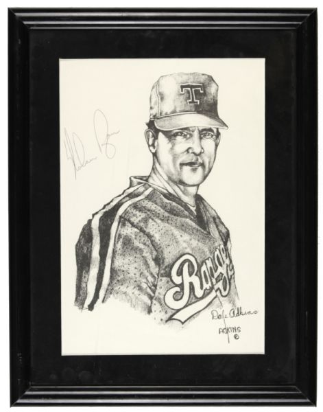 1990s Nolan Ryan Texas Rangers Signed Artwork - JSA 