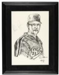 1990s Nolan Ryan Texas Rangers Signed Artwork - JSA 