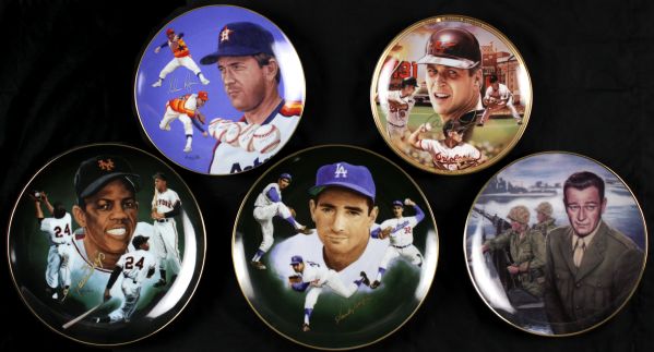 1983-95 Baseball Greats Signed Plate - Lot of 4 w/ Sandy Koufax Cal Ripken Jr. Willie Mays & Nolan Ryan - JSA 